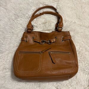 Cole Haan Brown/Dark Tan Pebbled Leather Shoulder Bag Purse